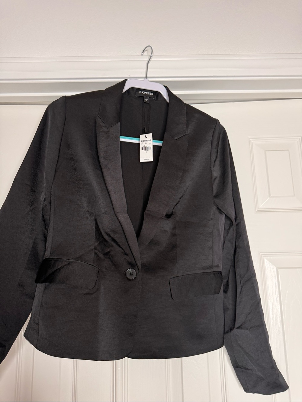 Express Black Satin Single-Button Women's Blazer - Picture 2 of 5
